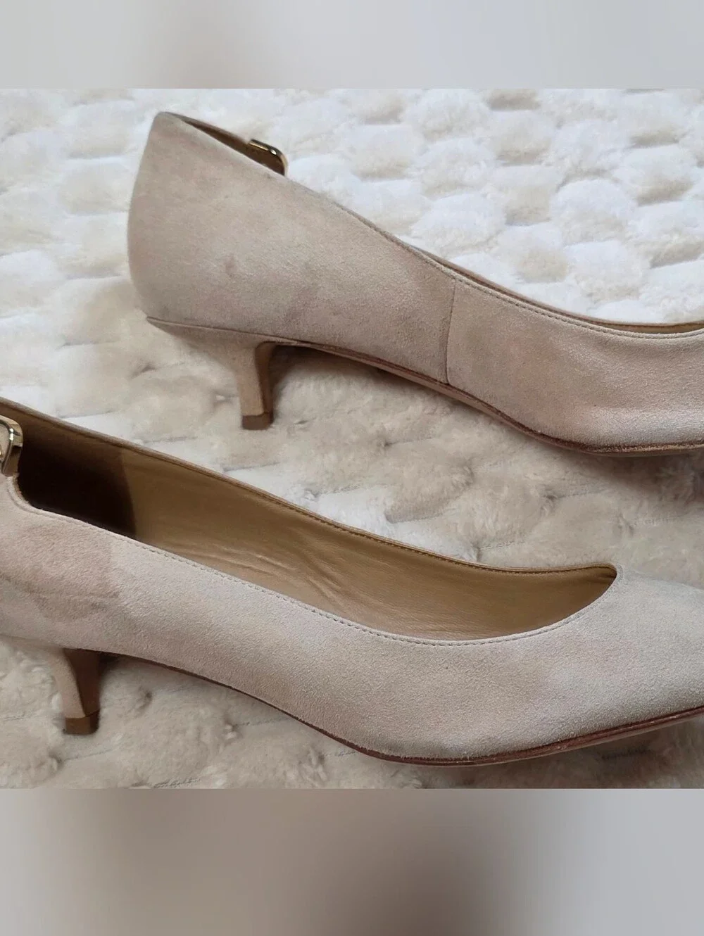 TORY BURCH Nude Elizabeth Suede Leather Pointed Toe Kitten Heel Pumps